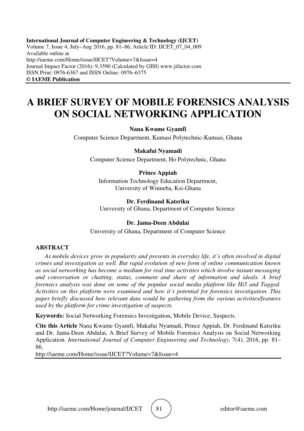 A Brief Survey of Mobile Forensics Analysis on Social Networking Application