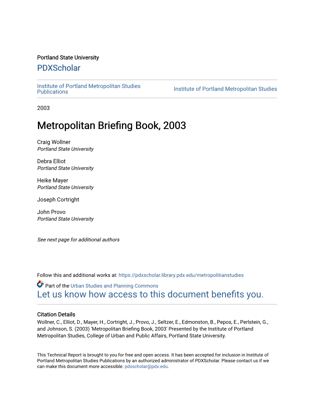 Metropolitan Briefing Book, 2003