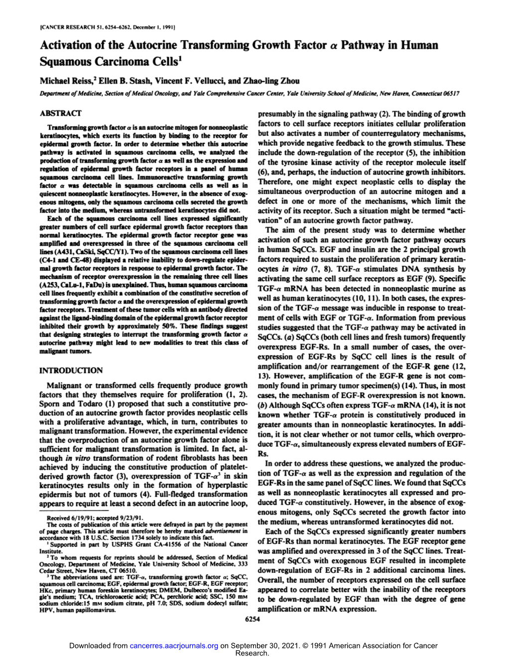 Activation of the Autocrine Transforming Growth Factor a Pathway in Human Squamous Carcinoma Cells1