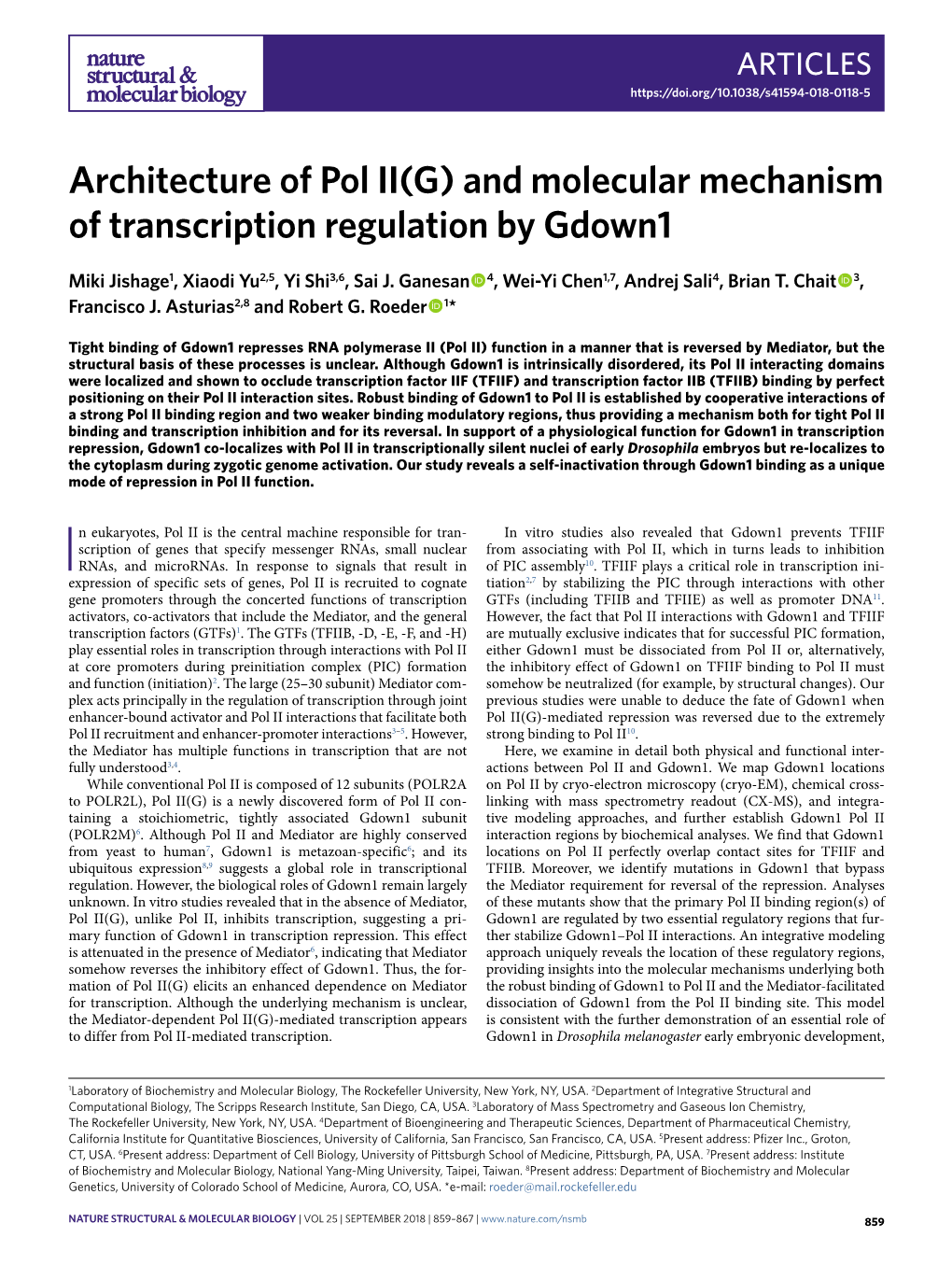 Architecture of Pol II(G) and Molecular Mechanism of Transcription Regulation by Gdown1