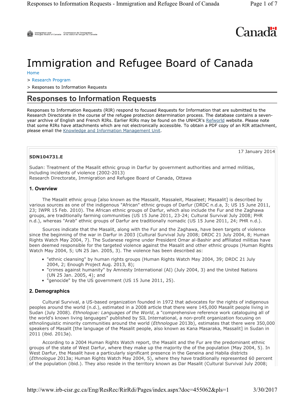 Immigration and Refugee Board of Canada Page 1 of 7