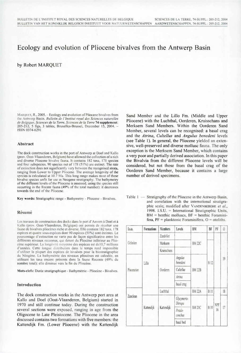 Ecology and Evolution of Pliocene Bivalves from the Antwerp Basin