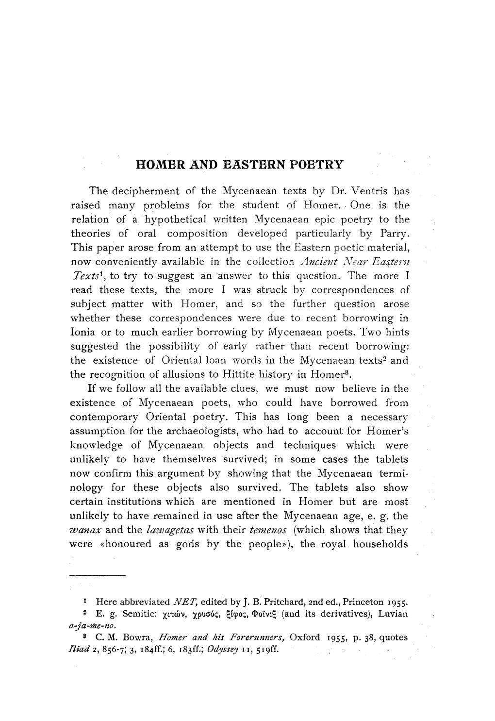 Homer and Eastern Poetry