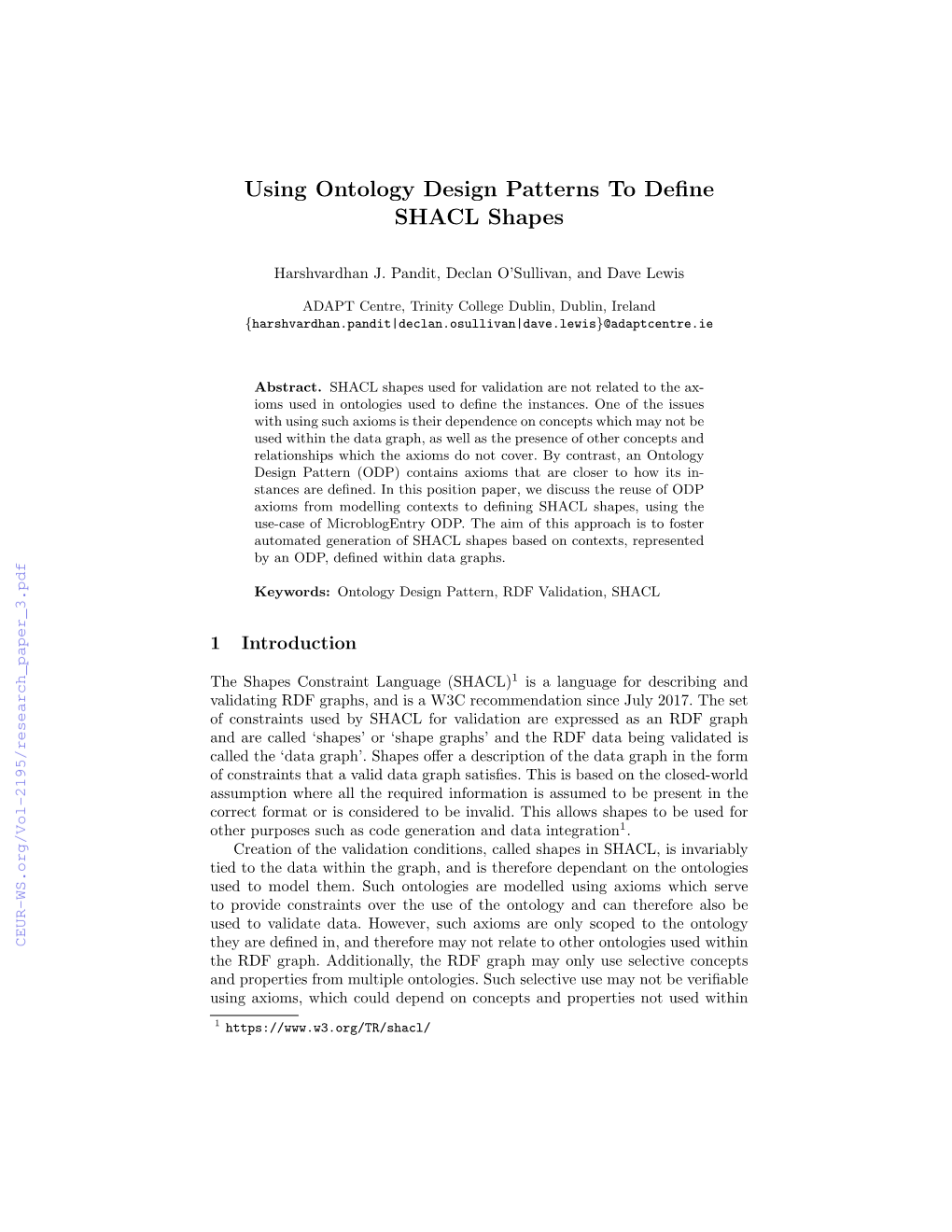 Using Ontology Design Patterns to Define SHACL Shapes