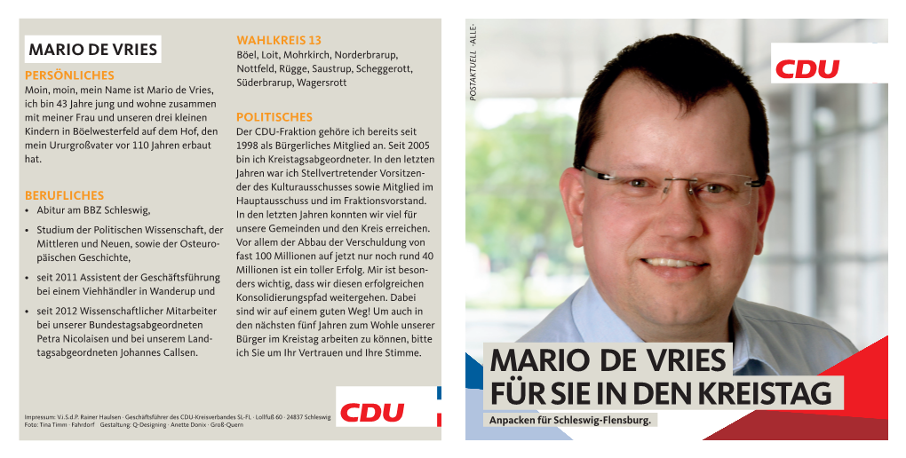 MARIO DE VRIES Für SIE in DEN KREISTAG Impressum: V.I.S.D.P