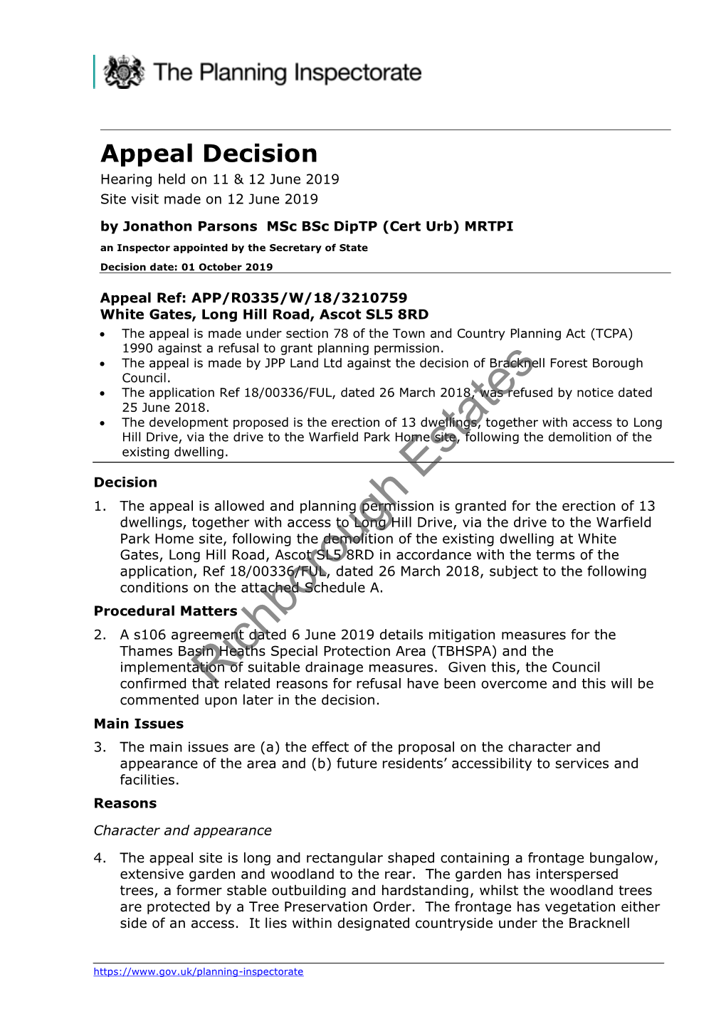 Appeal Decision Hearing Held on 11 & 12 June 2019 Site Visit Made on 12 June 2019