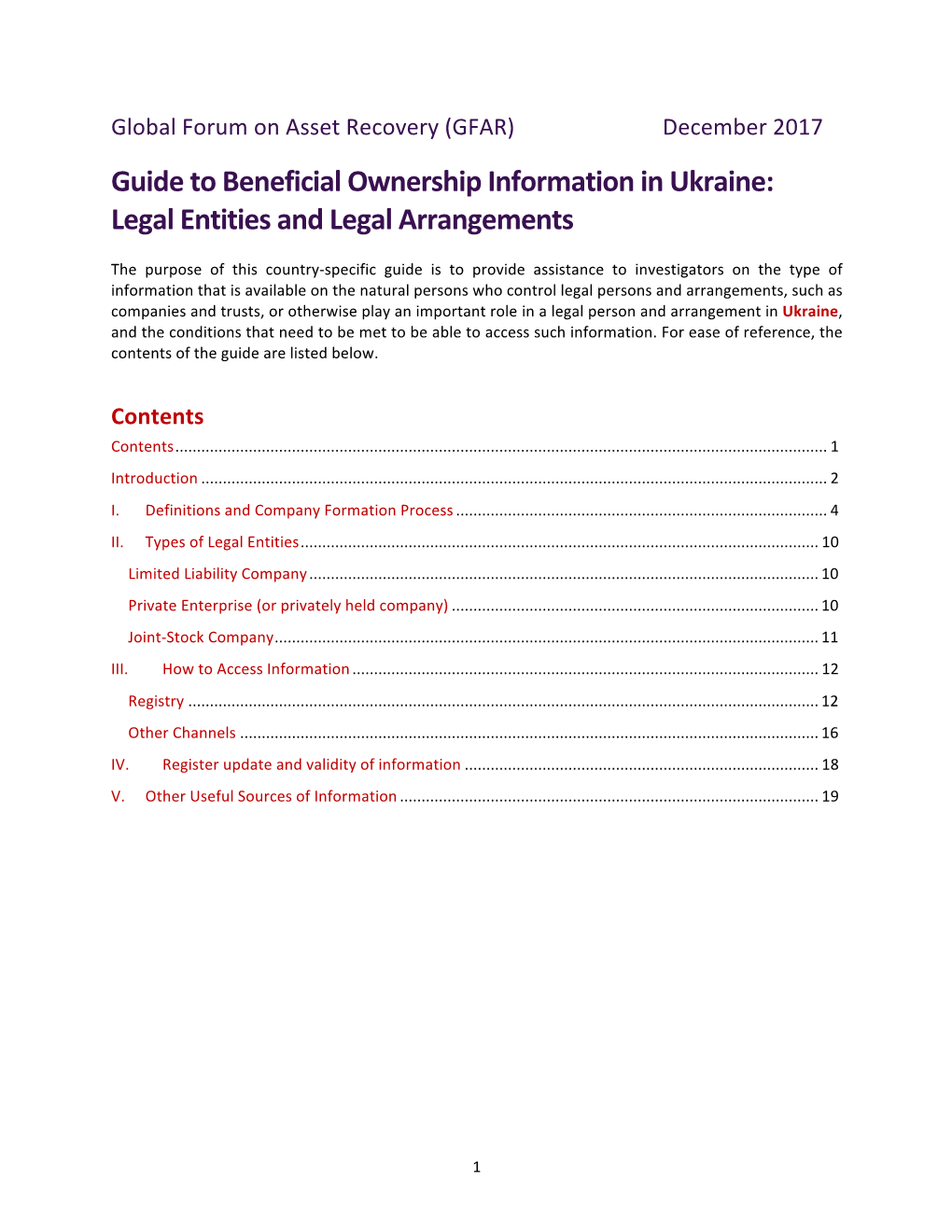 Guide to Beneficial Ownership Information in Ukraine: Legal Entities and Legal Arrangements