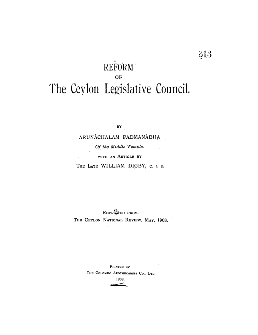 Rfhe Ceylon Legislative Council