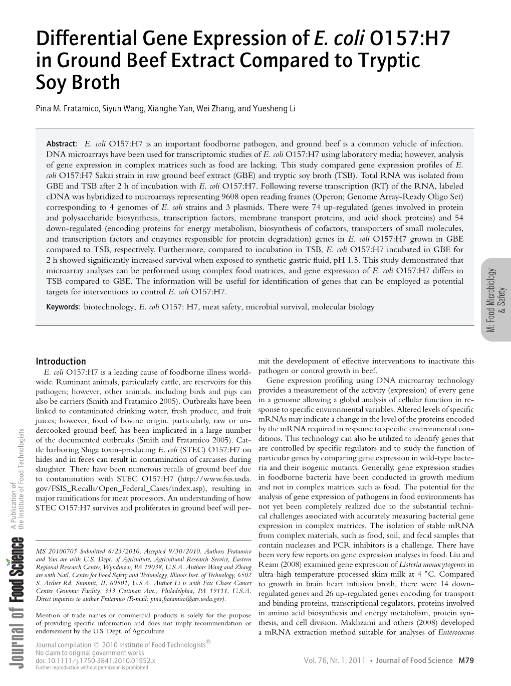 Differential Gene Expression of E. Coli O157:H7 in Ground Beef Extract