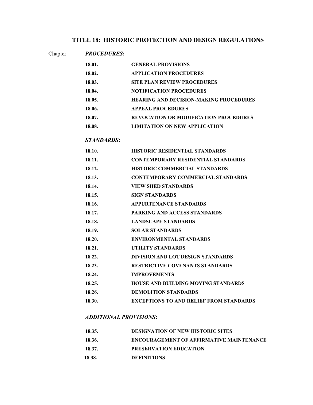 Title 18: Historic Protection and Design Regulations