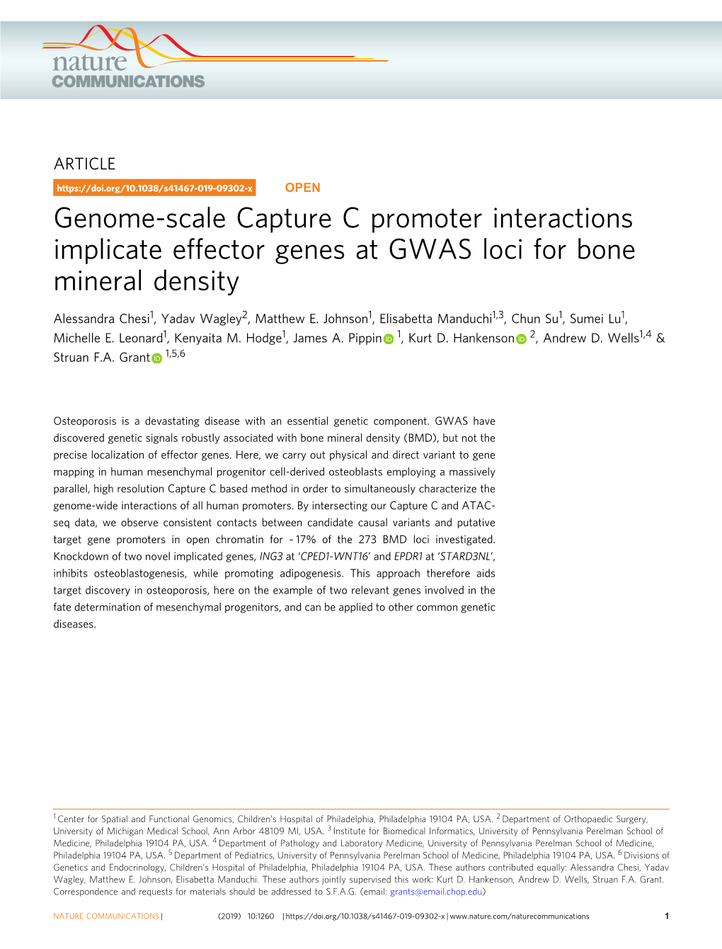 Genome-Scale Capture C Promoter Interactions Implicate Effector Genes at GWAS Loci for Bone Mineral Density