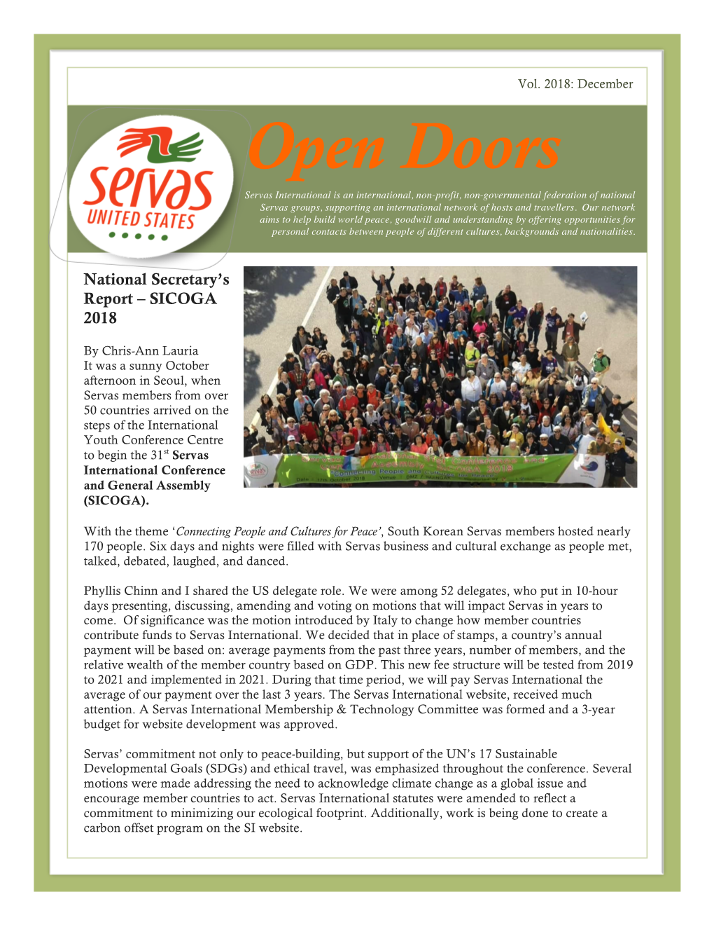 Servas Open Doors Newsletter 2018 Vol. 2
