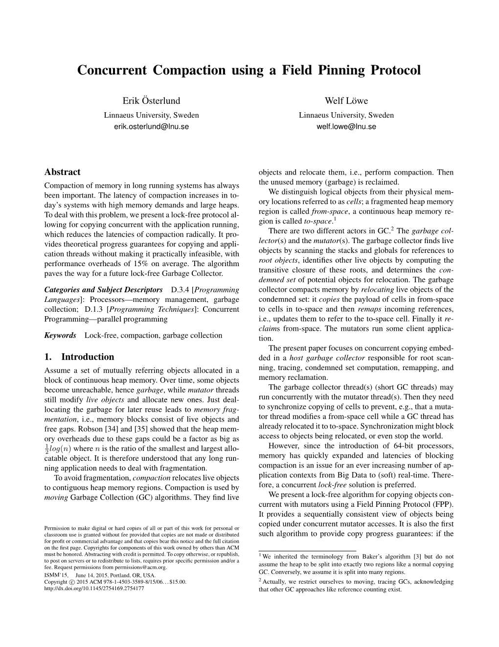 Concurrent Compaction Using a Field Pinning Protocol