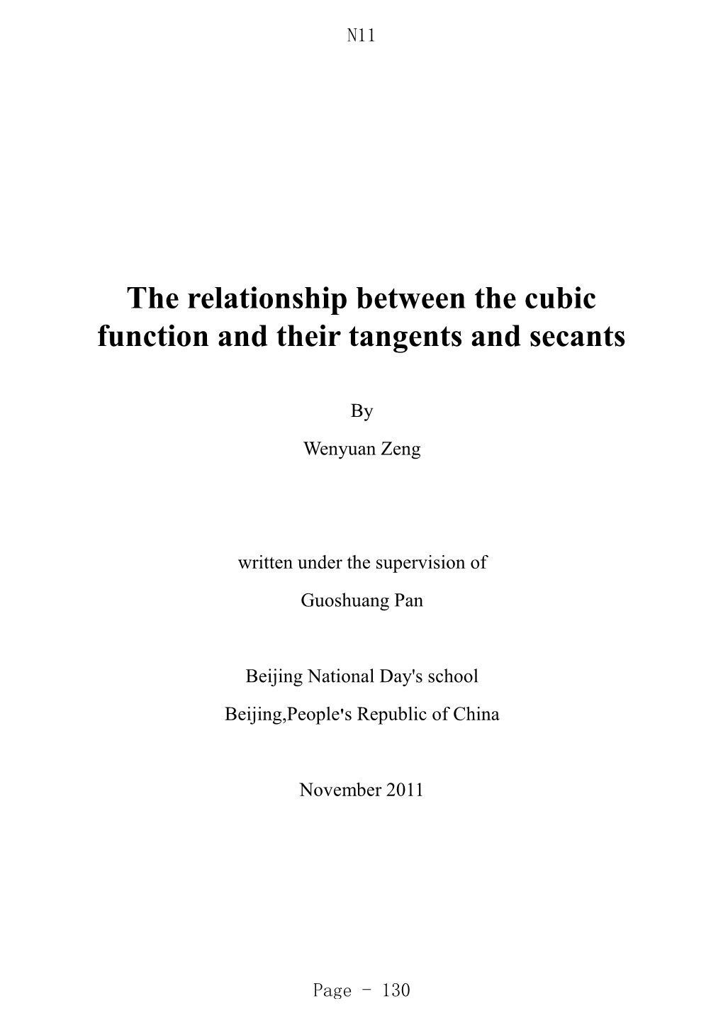 The Relationship Between the Cubic Function and Their Tangents and Secants