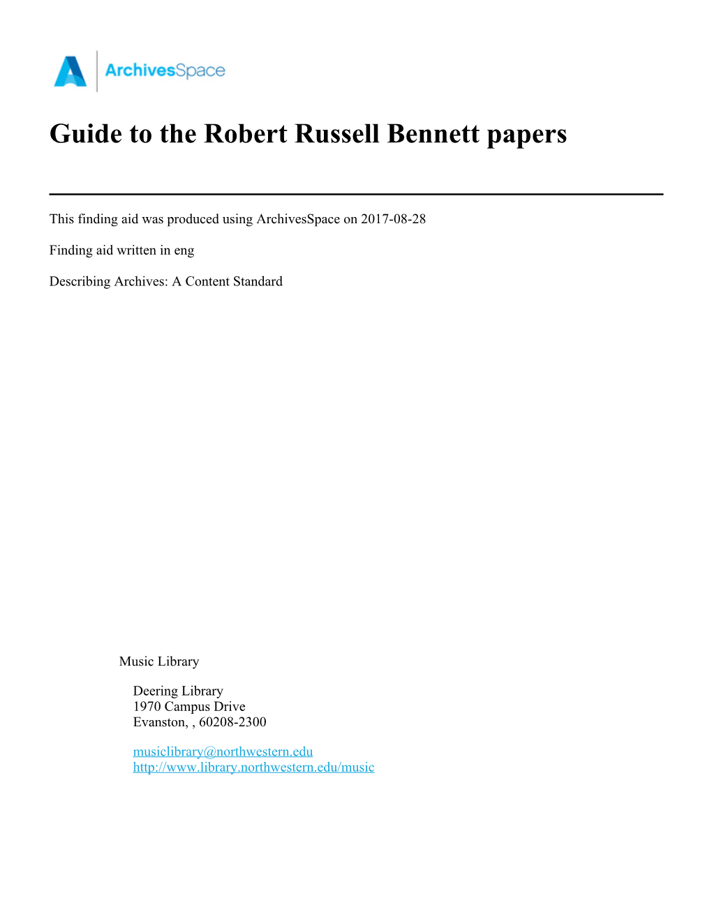 Guide to the Robert Russell Bennett Papers