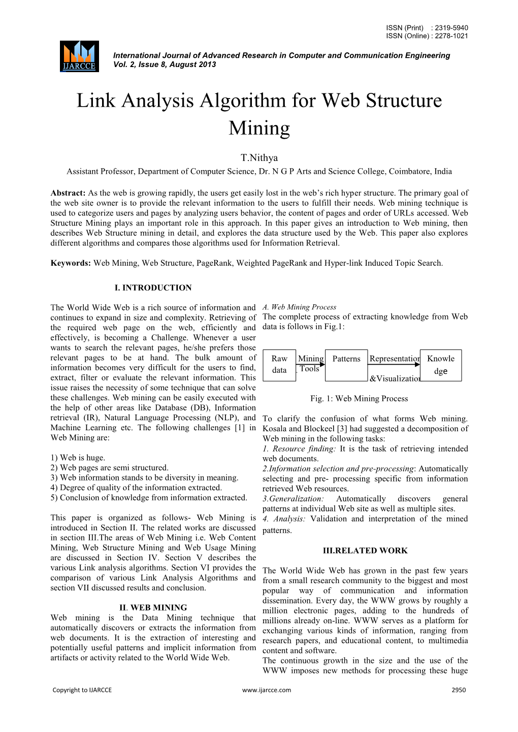 Link Analysis Algorithm for Web Structure Mining