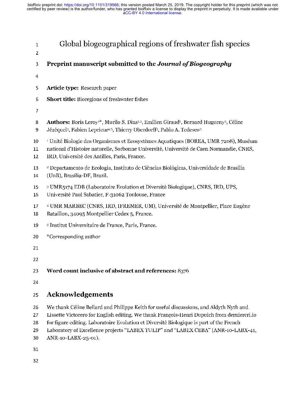 Global Biogeographical Regions of Freshwater Fish Species 2