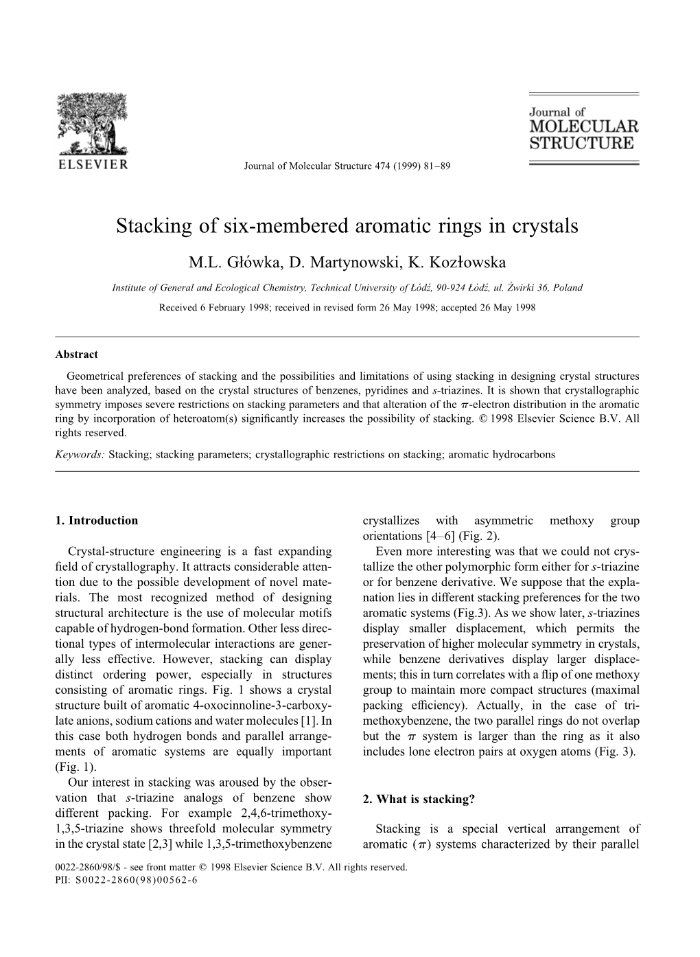 Stacking of Six-Membered Aromatic Rings in Crystals