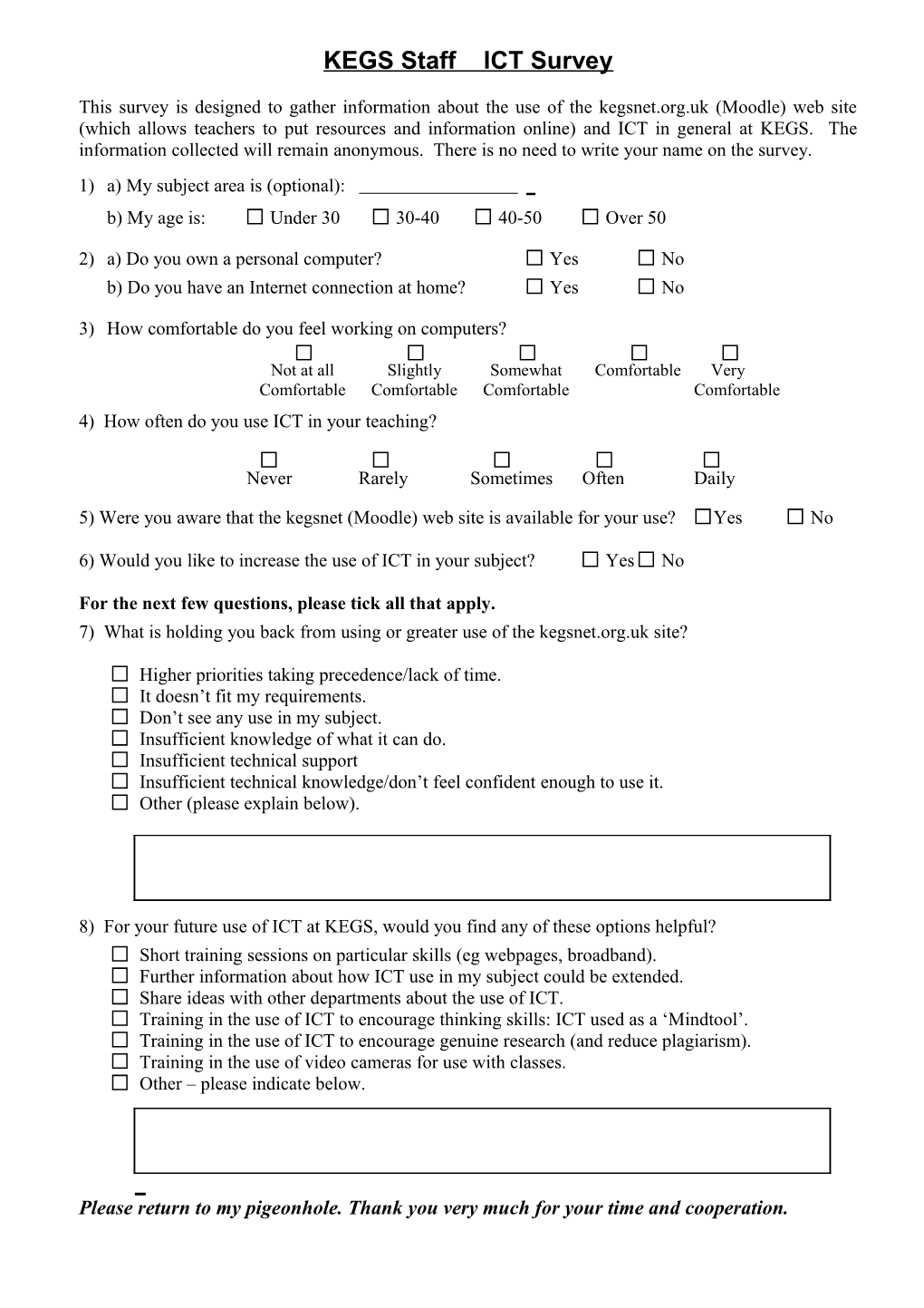 KEGS Staff ICT Survey