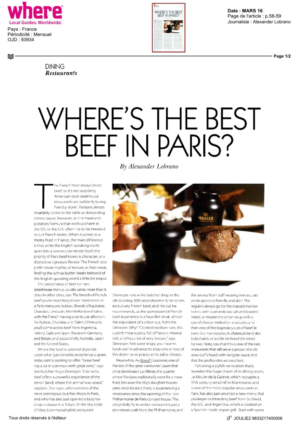 WHERE's the BEST BEER in PARIS? by Alexander Lobrano