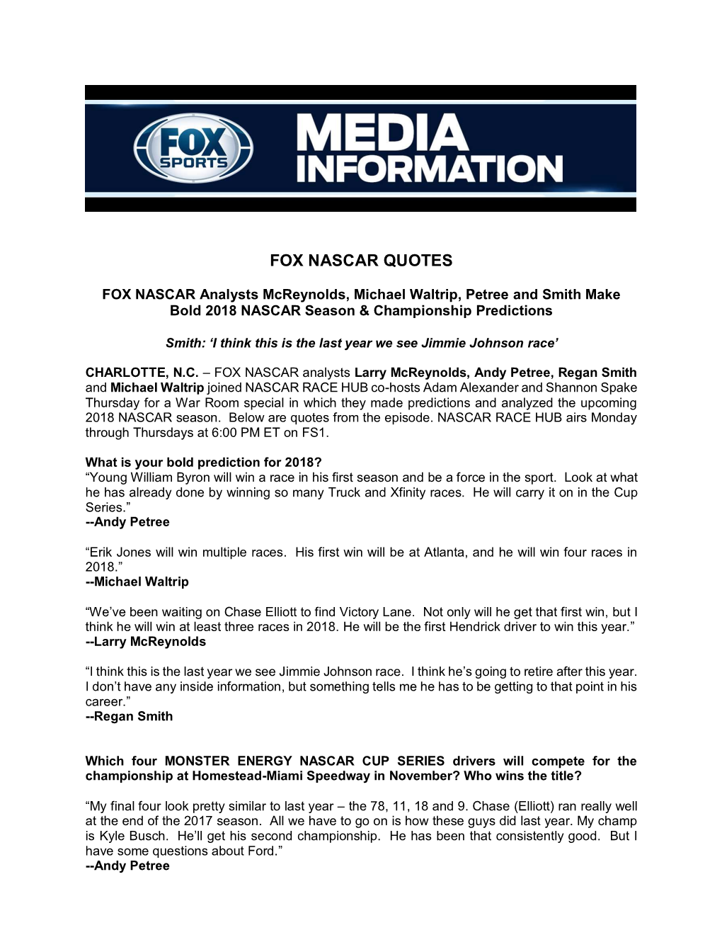 Fox Nascar Quotes