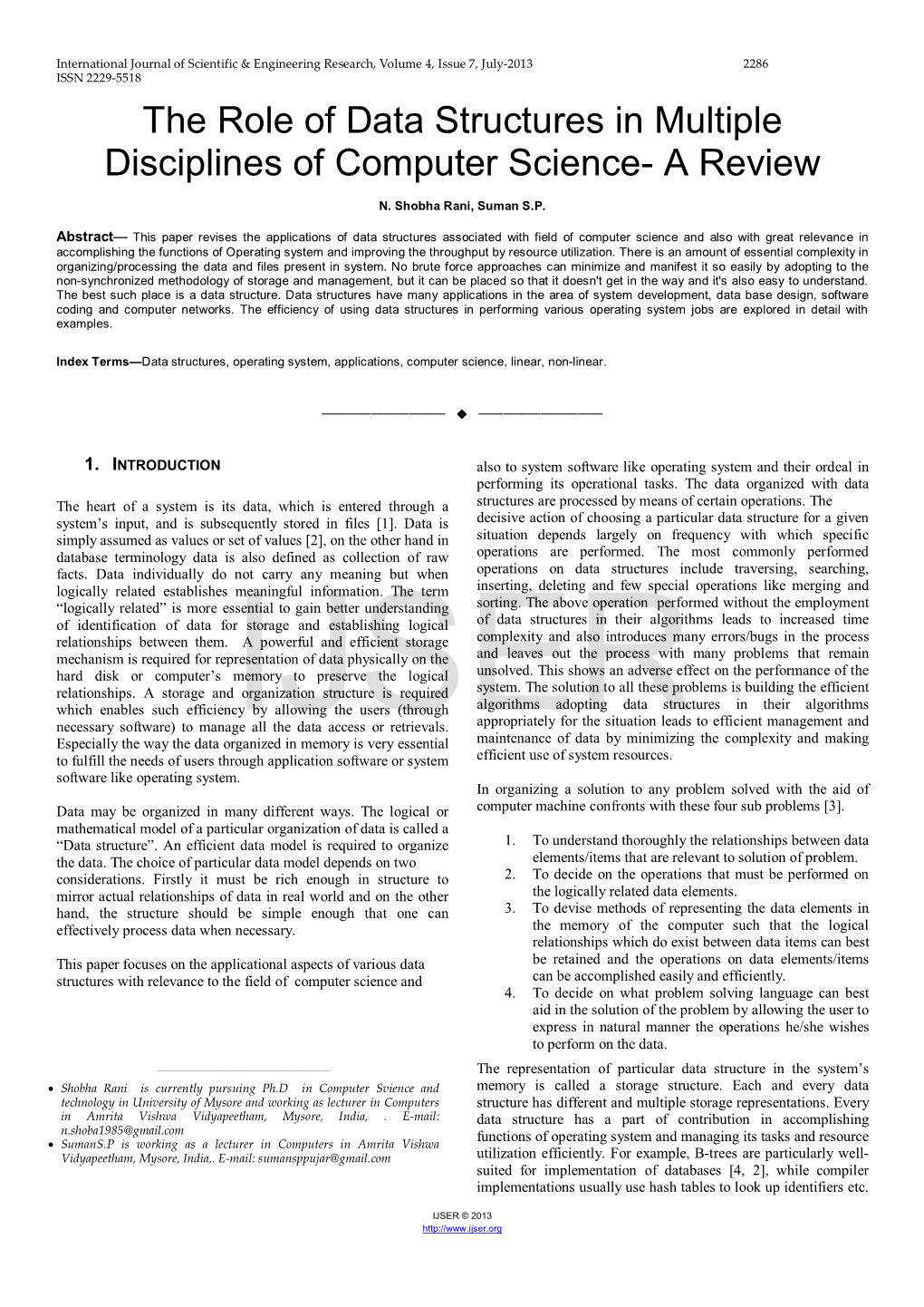 The Role of Data Structures in Multiple Disciplines of Computer Science- a Review