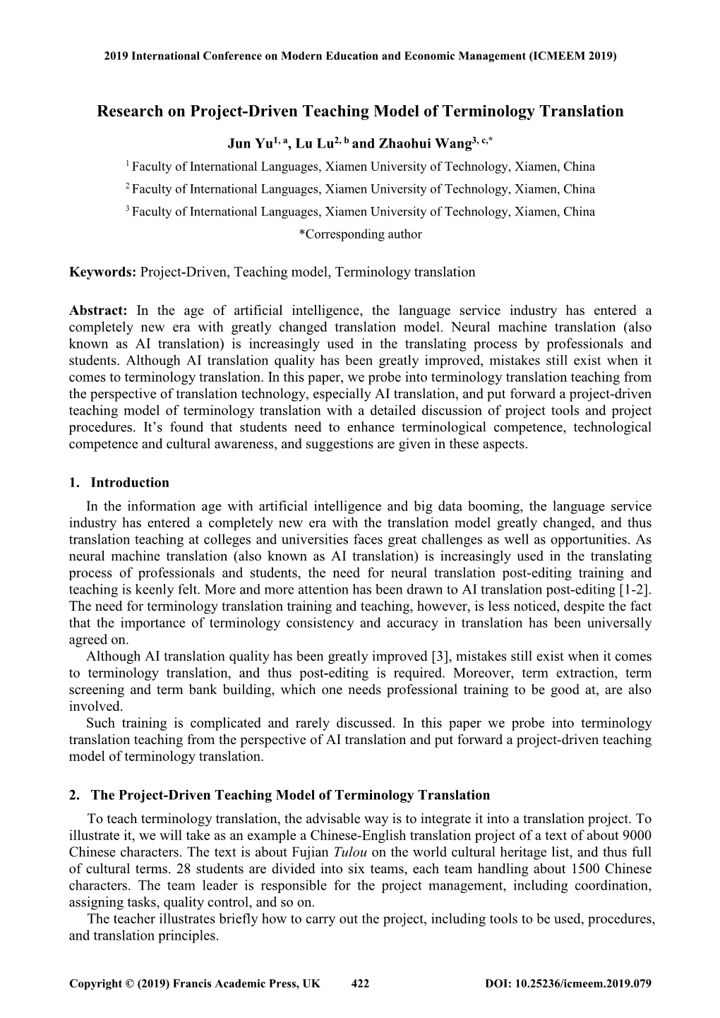 Research on Project-Driven Teaching Model of Terminology Translation