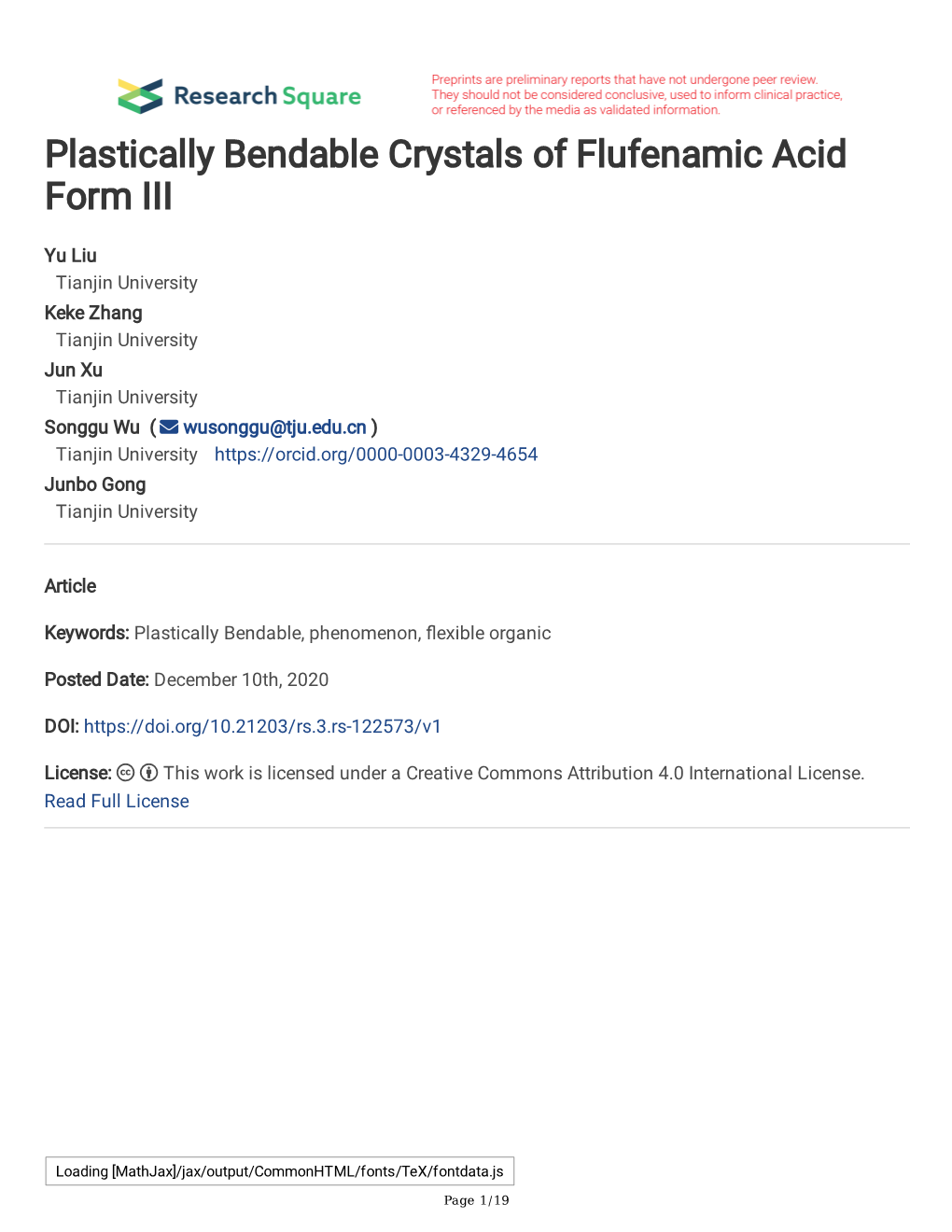 Plastically Bendable Crystals of Flufenamic Acid Form III