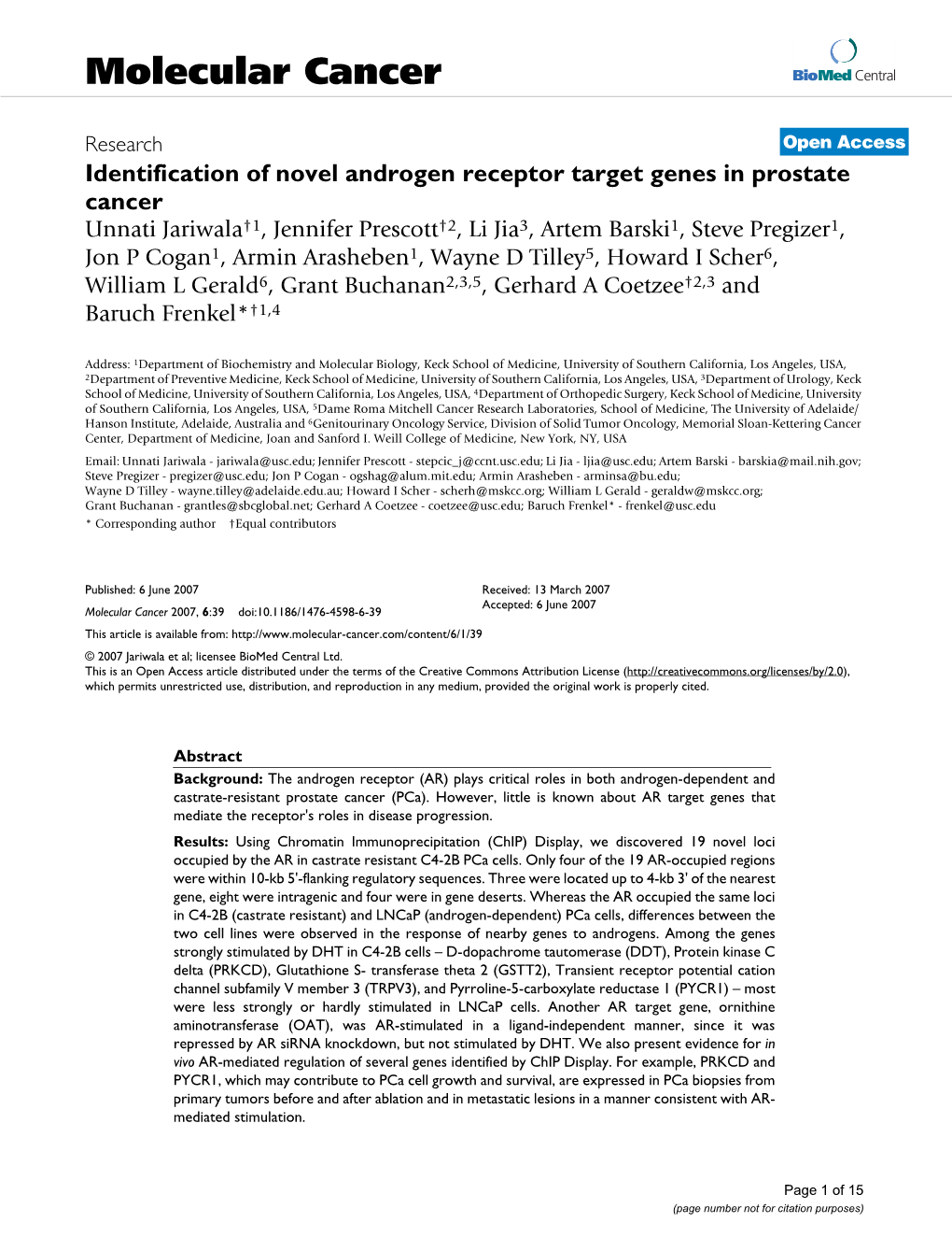 Molecular Cancer Biomed Central