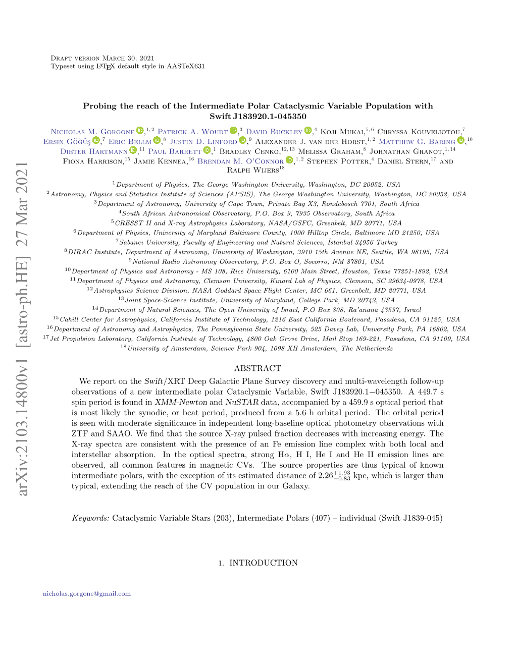 Probing the Reach of the Intermediate Polar Cataclysmic Variable Population with Swift J183920.1-045350