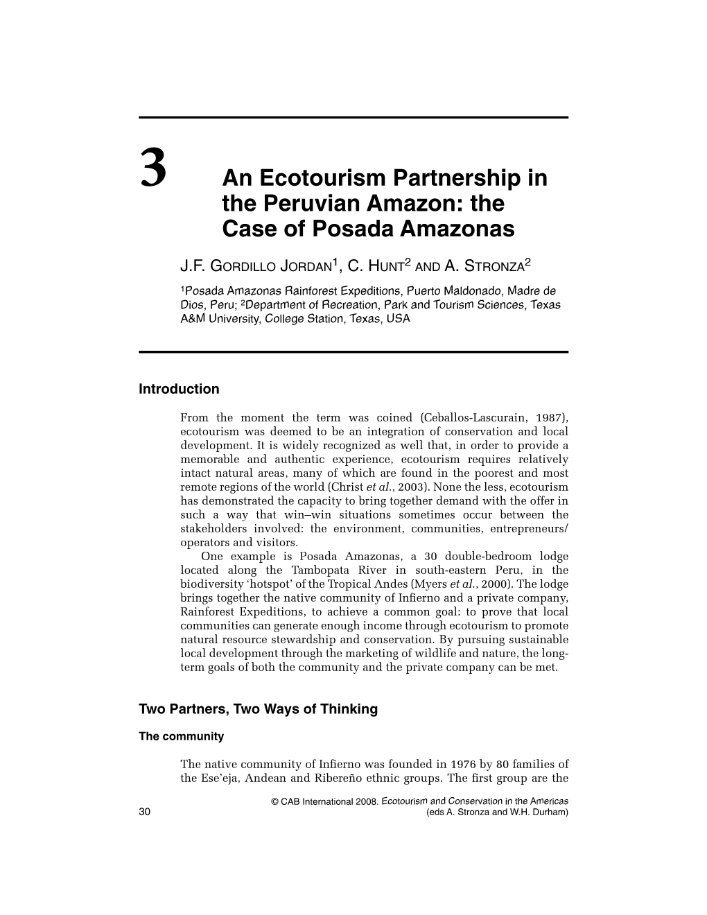 3 an Ecotourism Partnership in the Peruvian Amazon: the Case of Posada Amazonas
