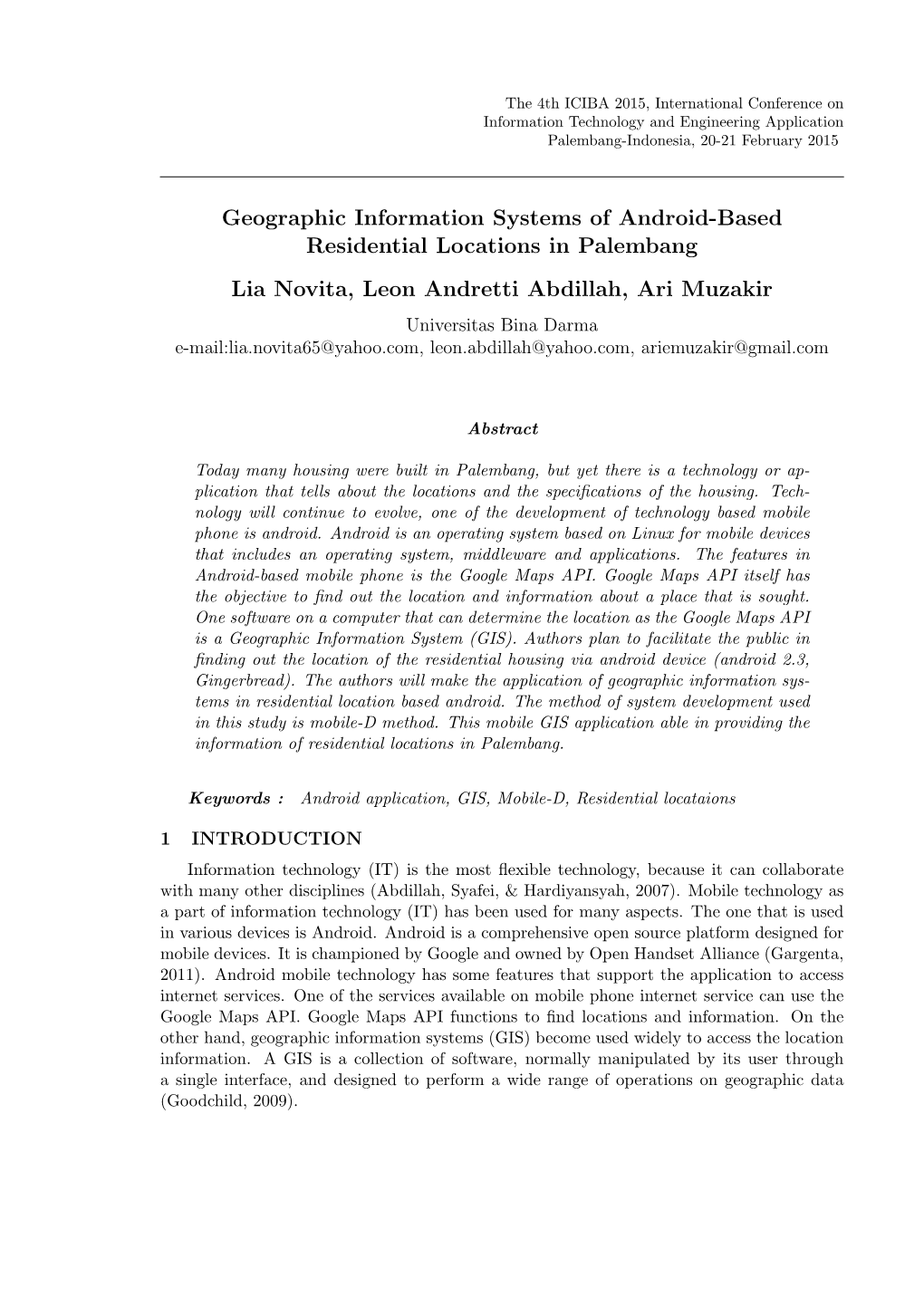 Geographic Information Systems of Android-Based Residential