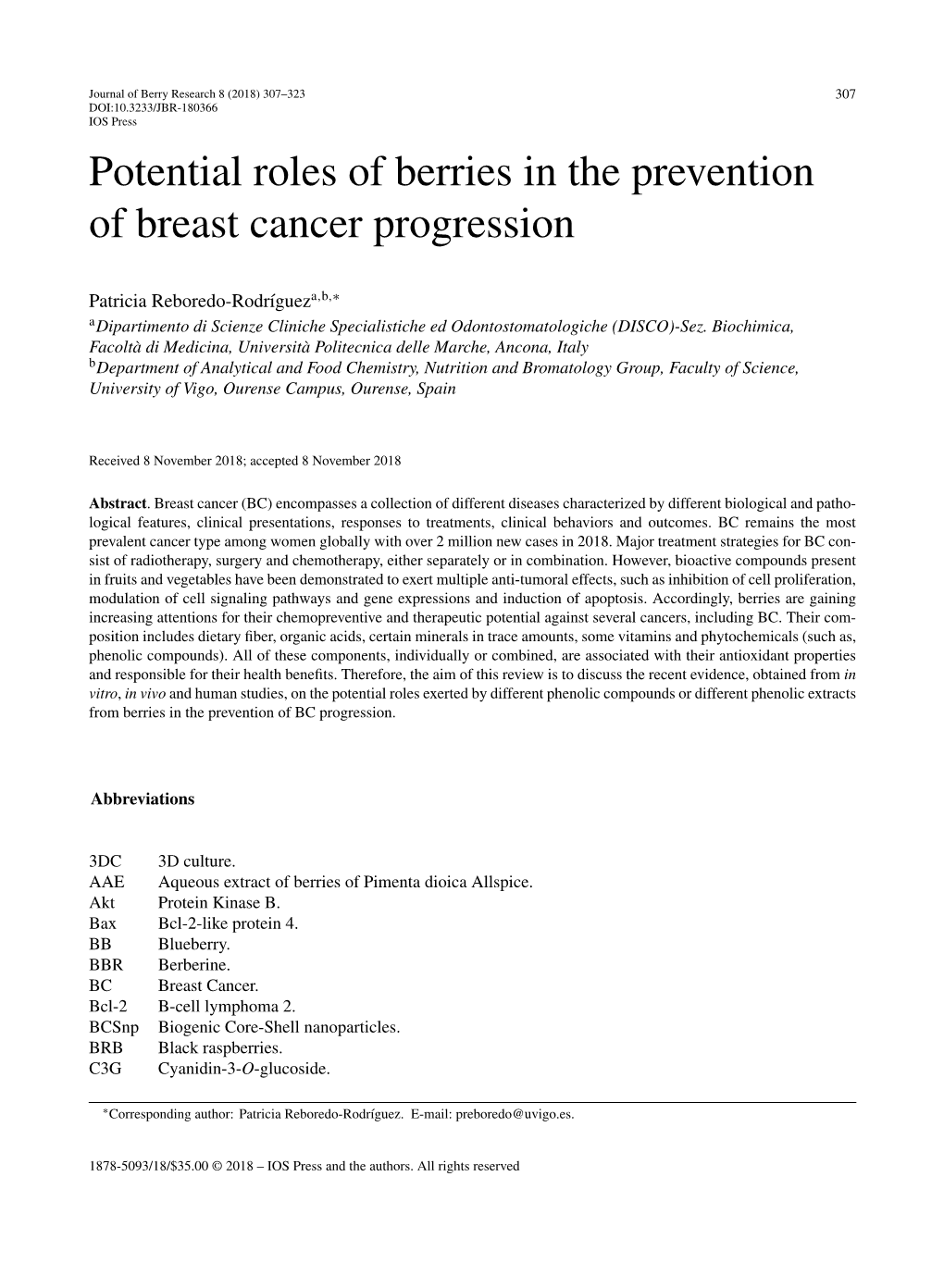 Potential Roles of Berries in the Prevention of Breast Cancer Progression