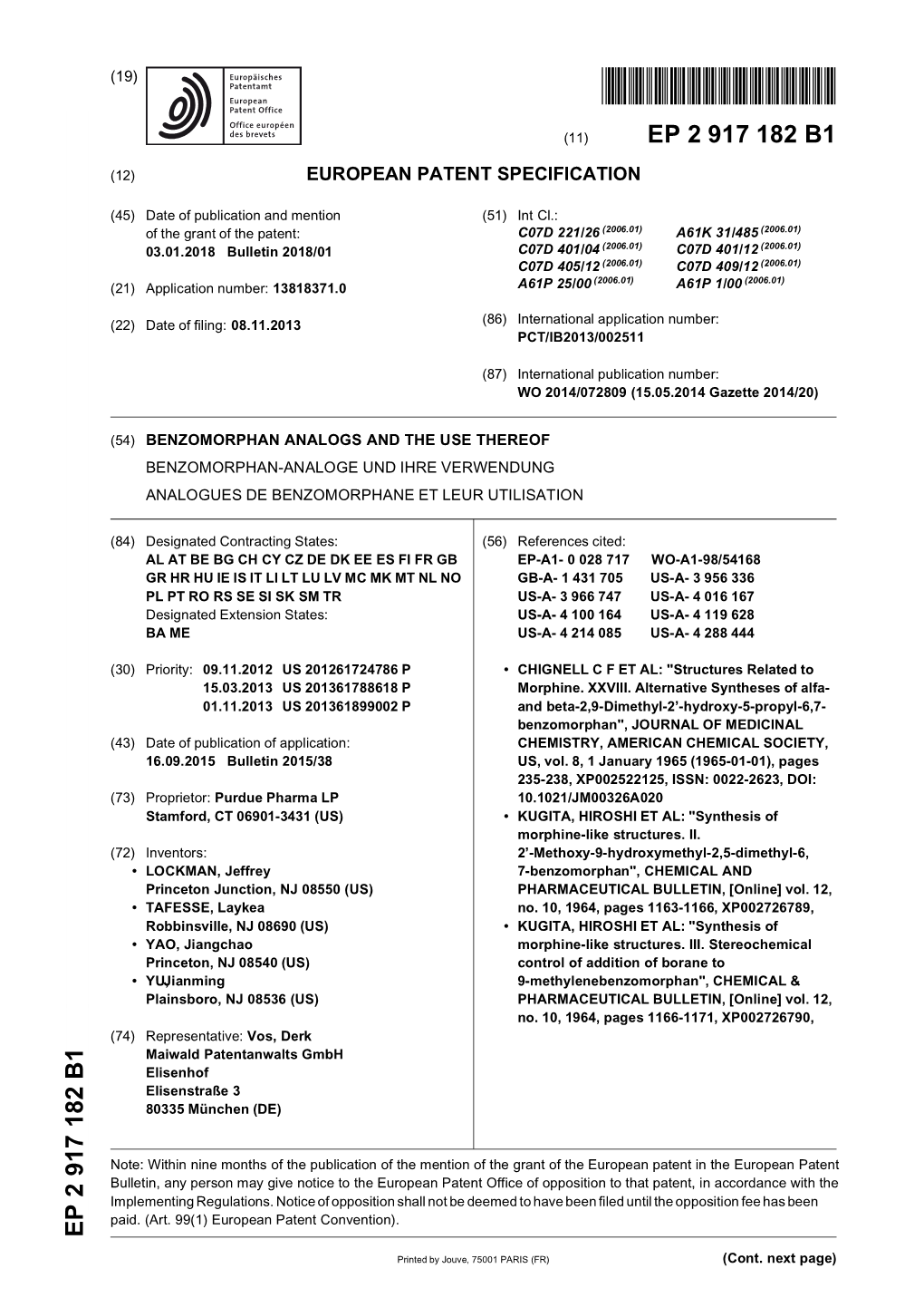 Benzomorphan Analogs and the Use Thereof Benzomorphan-Analoge Und Ihre Verwendung Analogues De Benzomorphane Et Leur Utilisation