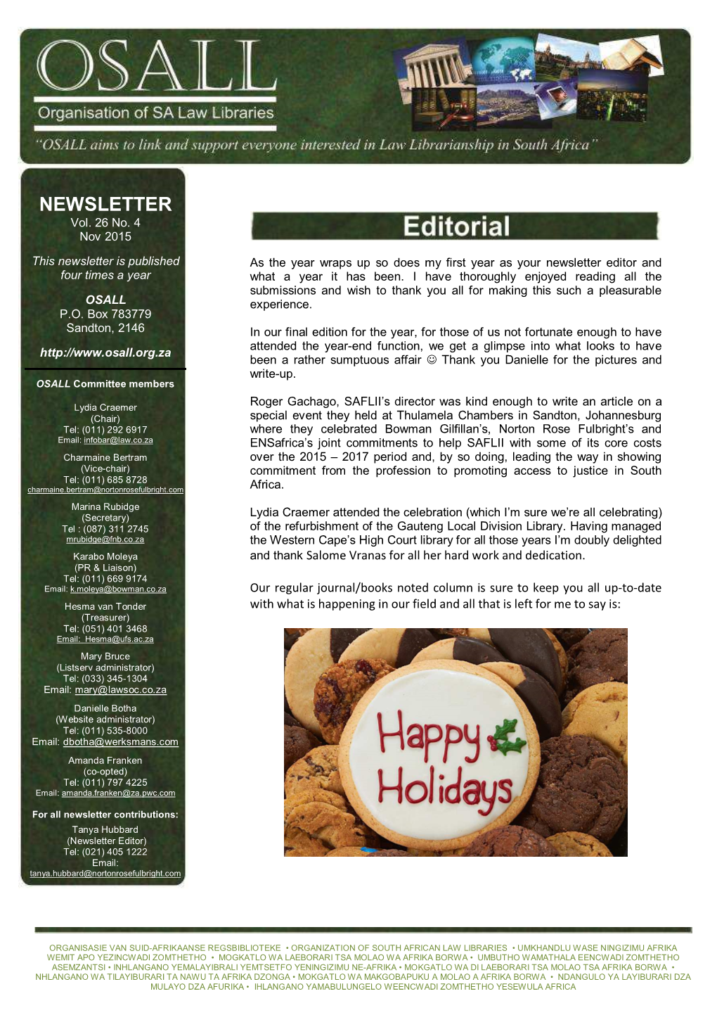 Newsletter Nov 2015 Vol 26 No 4