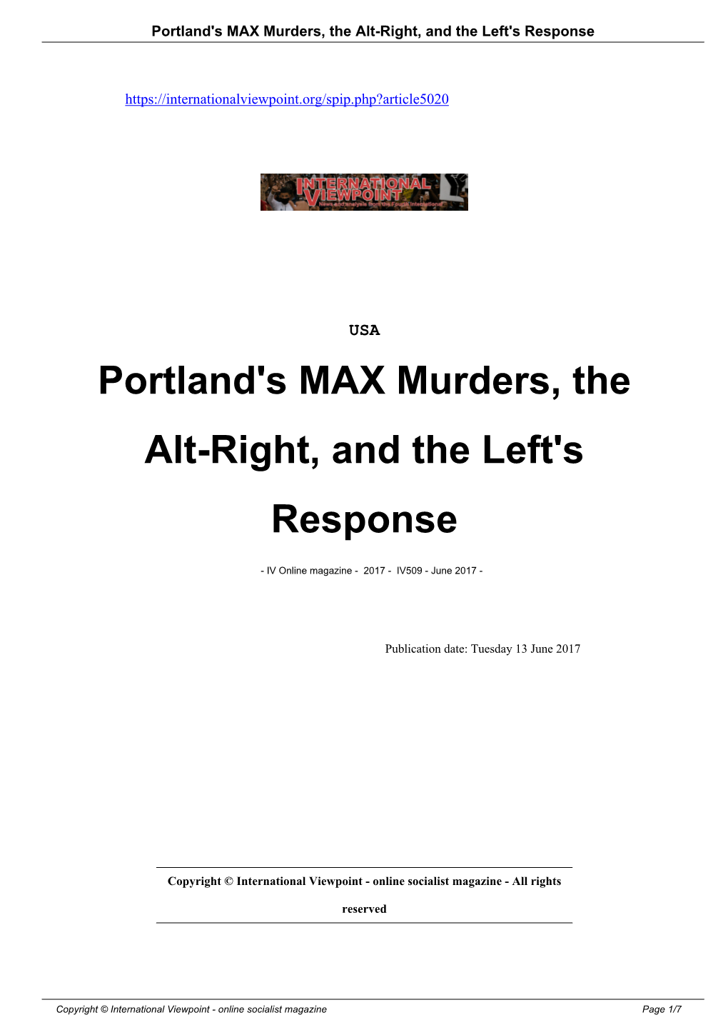 Portland's MAX Murders, the Alt-Right, and the Left's Response