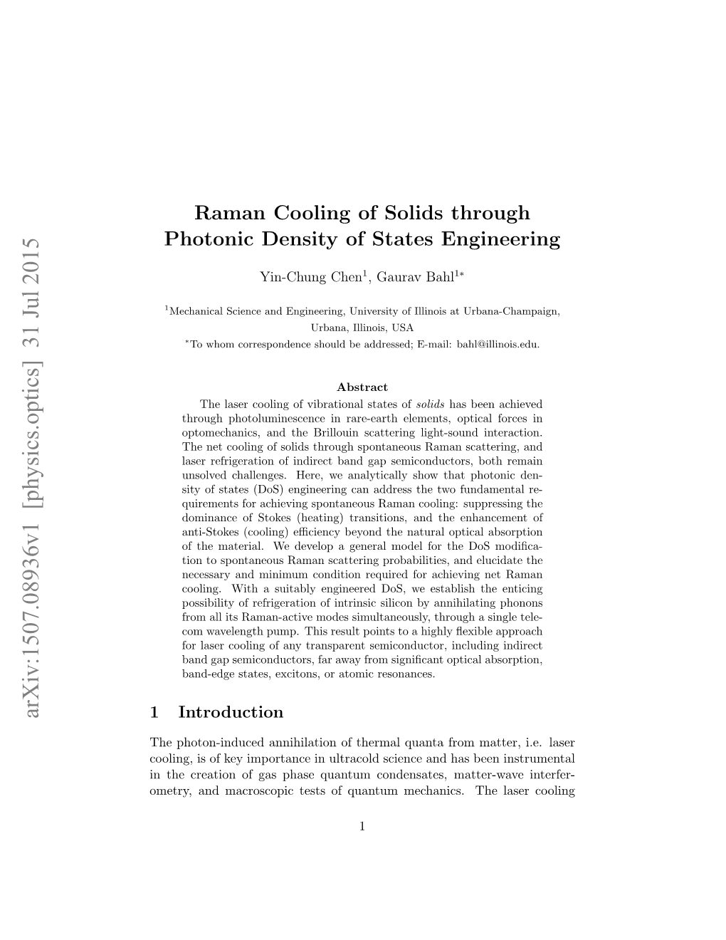 Raman Cooling of Solids Through Photonic Density of States Engineering