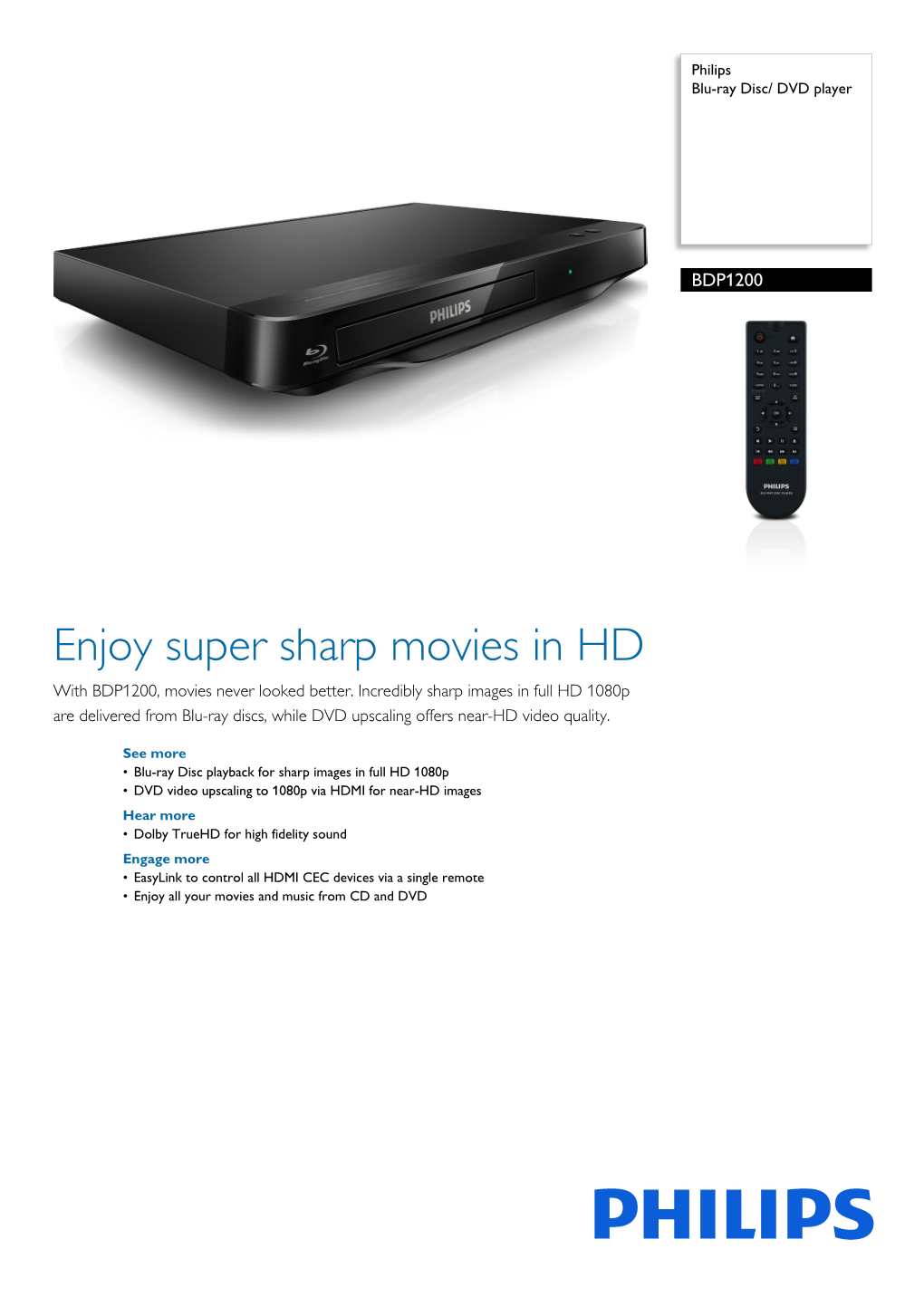 BDP1200/F7 Philips Blu-Ray Disc/ DVD Player