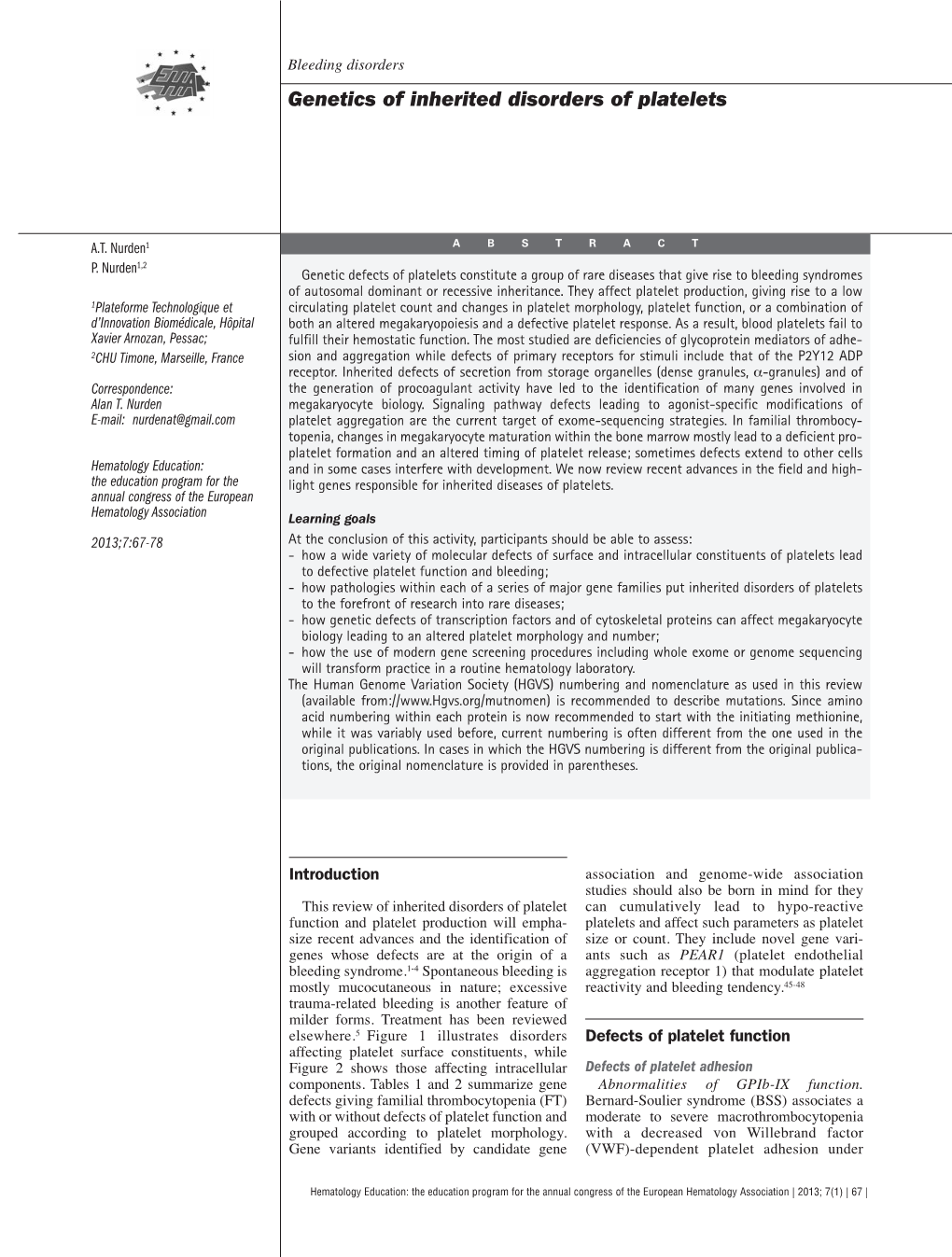 Genetics of Inherited Disorders of Platelets