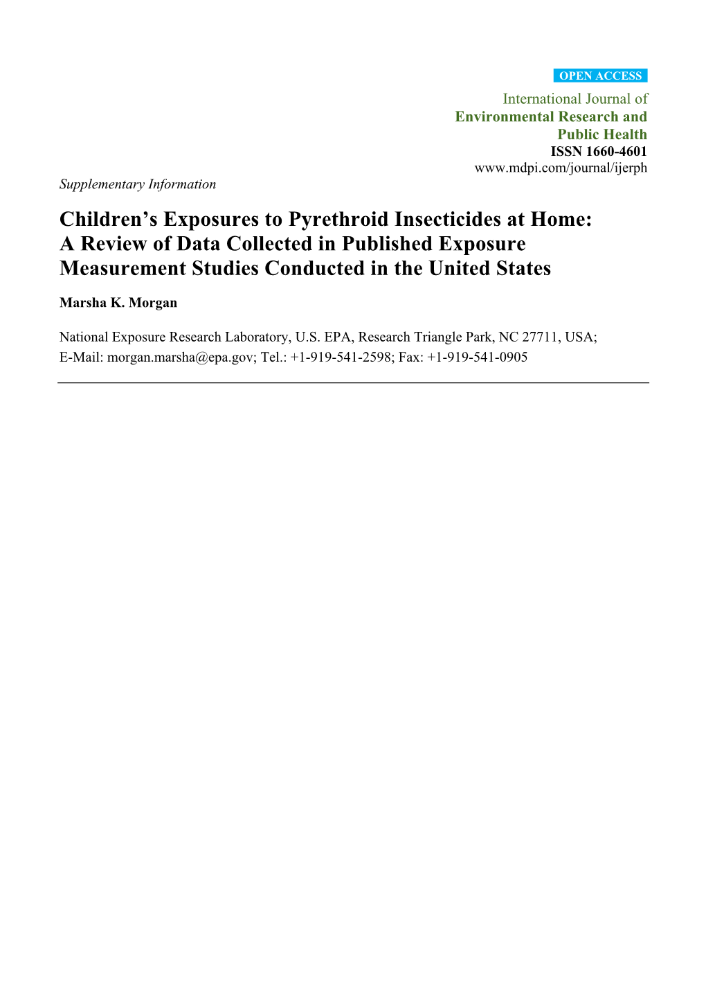 Children's Exposures to Pyrethroid Insecticides at Home