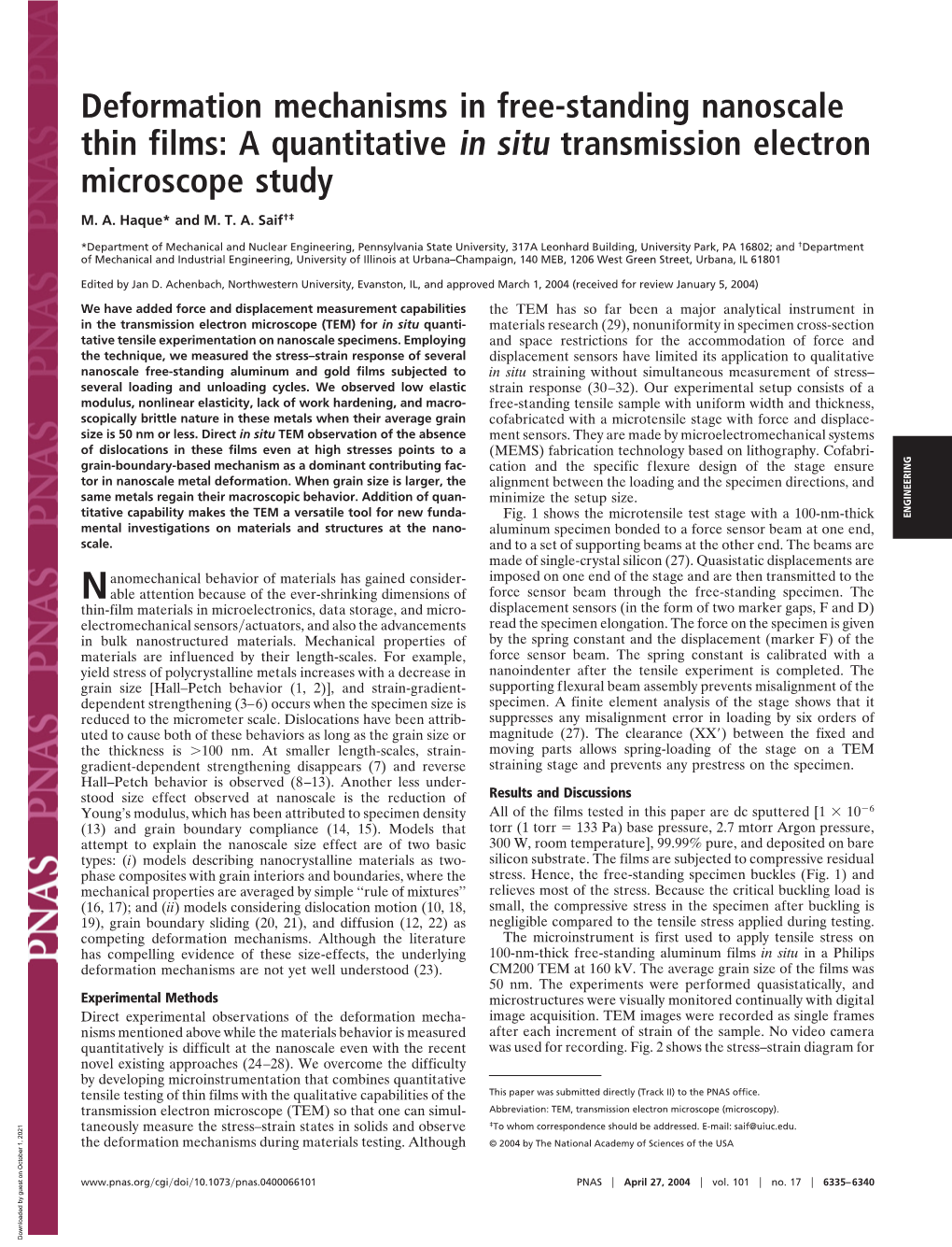 A Quantitative in Situ Transmission Electron Microscope Study