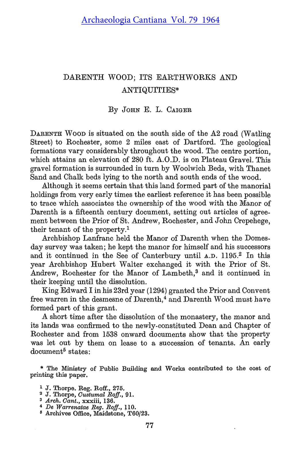 Darenth Wood; Its Earthworks and Antiquities*