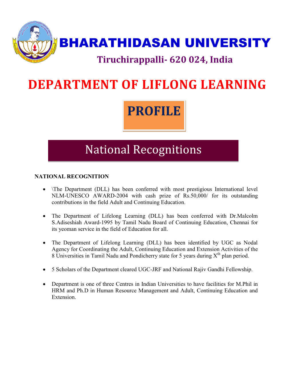 Department of Liflong Learning Profile