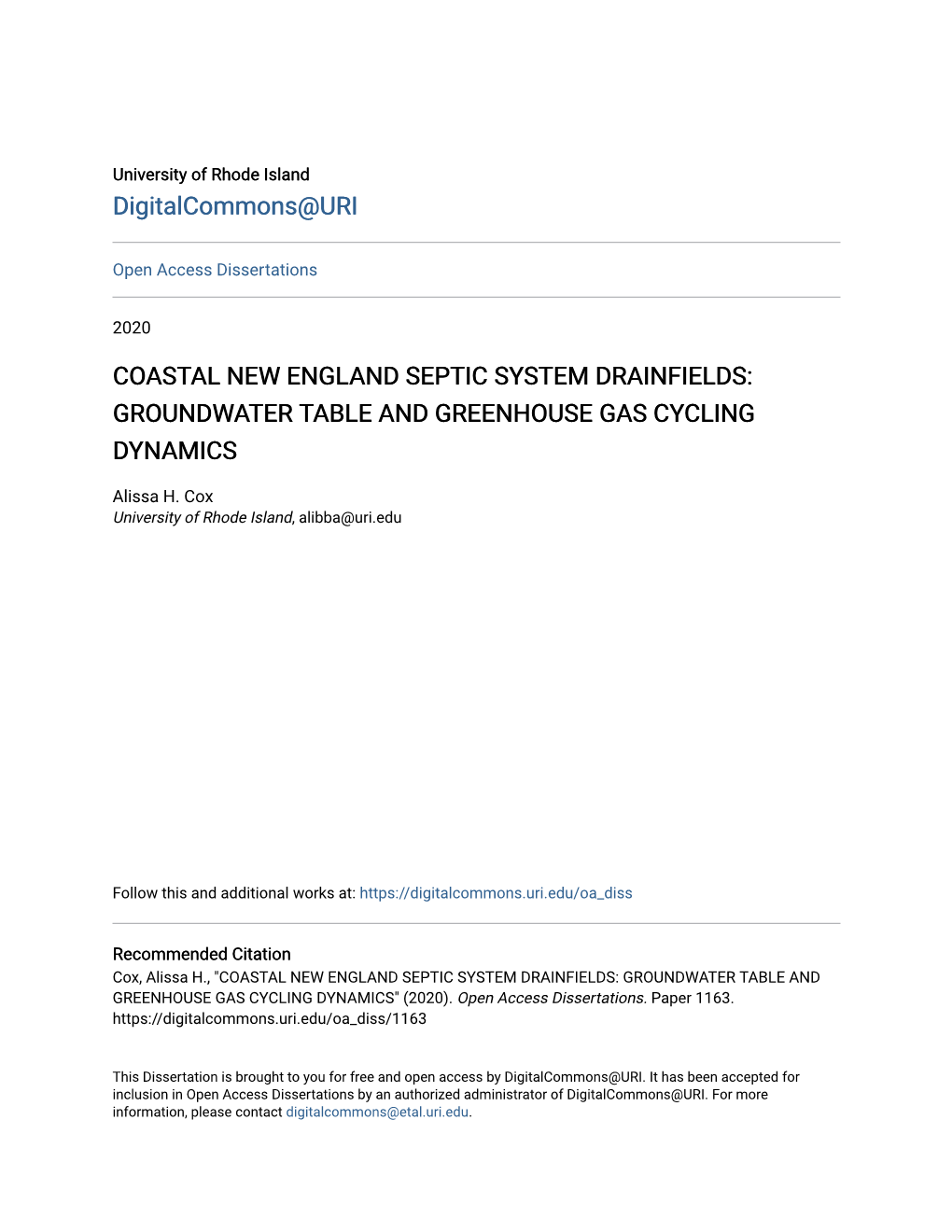 Coastal New England Septic System Drainfields: Groundwater Table and Greenhouse Gas Cycling Dynamics