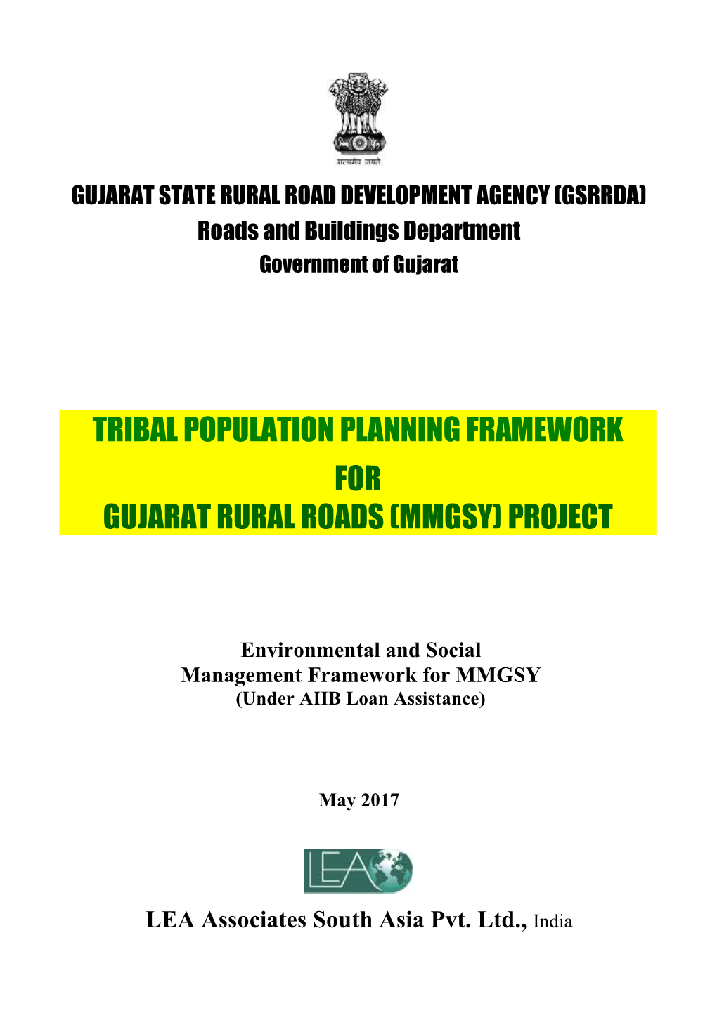 Tribal Population Planning Framework for Gujarat Rural Roads (Mmgsy) Project