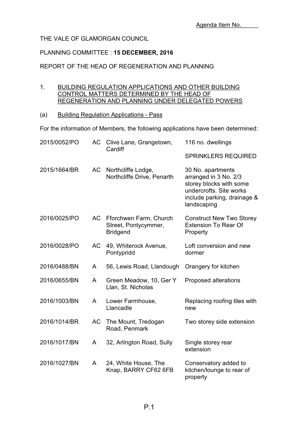 Planning Committee Agenda 15 12 16