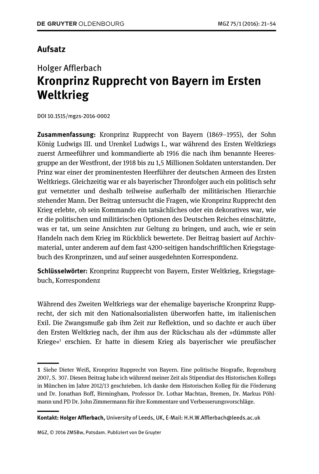 Kronprinz Rupprecht Von Bayern Im Ersten Weltkrieg