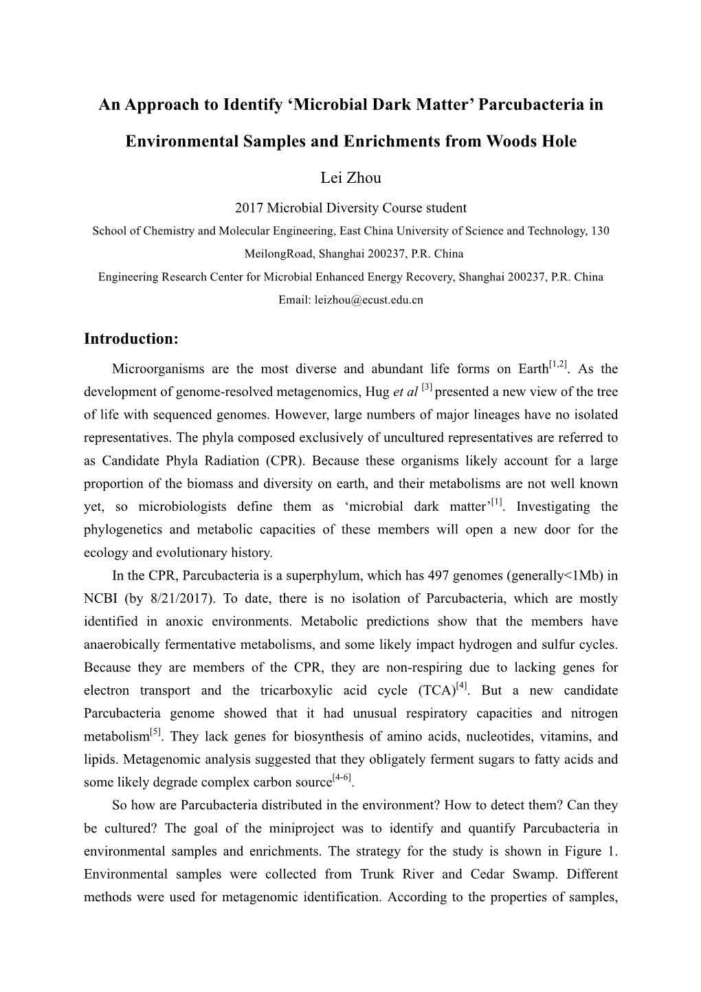 'Microbial Dark Matter' Parcubacteria in Environmental Samples And