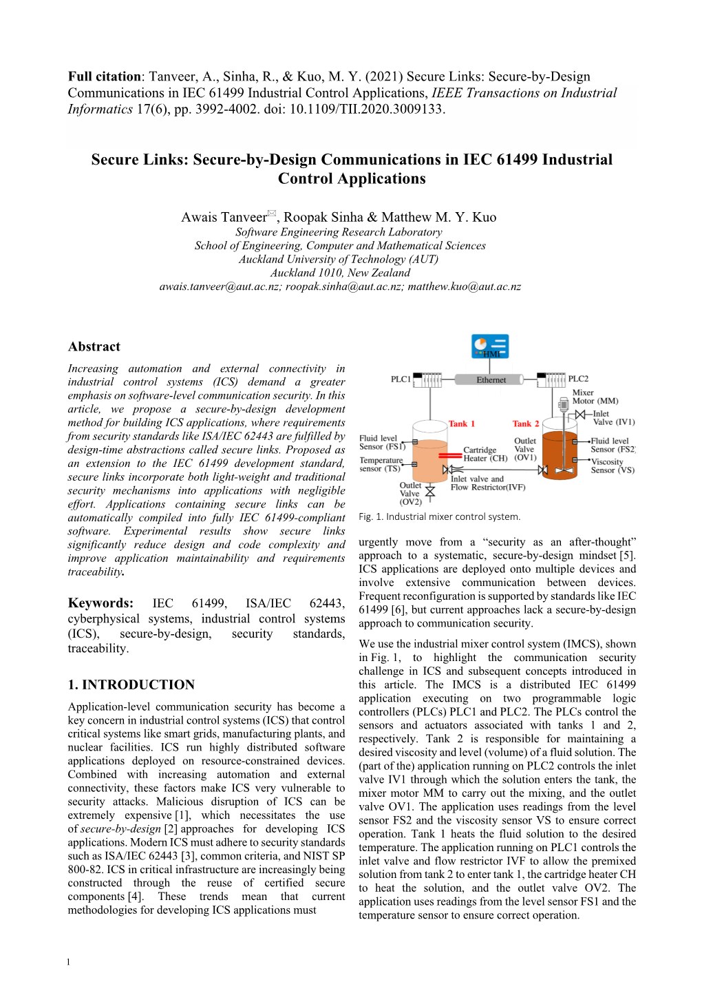 Secure Links: Secure-By-Design Communications in IEC 61499 Industrial Control Applications, IEEE Transactions on Industrial Informatics 17(6), Pp