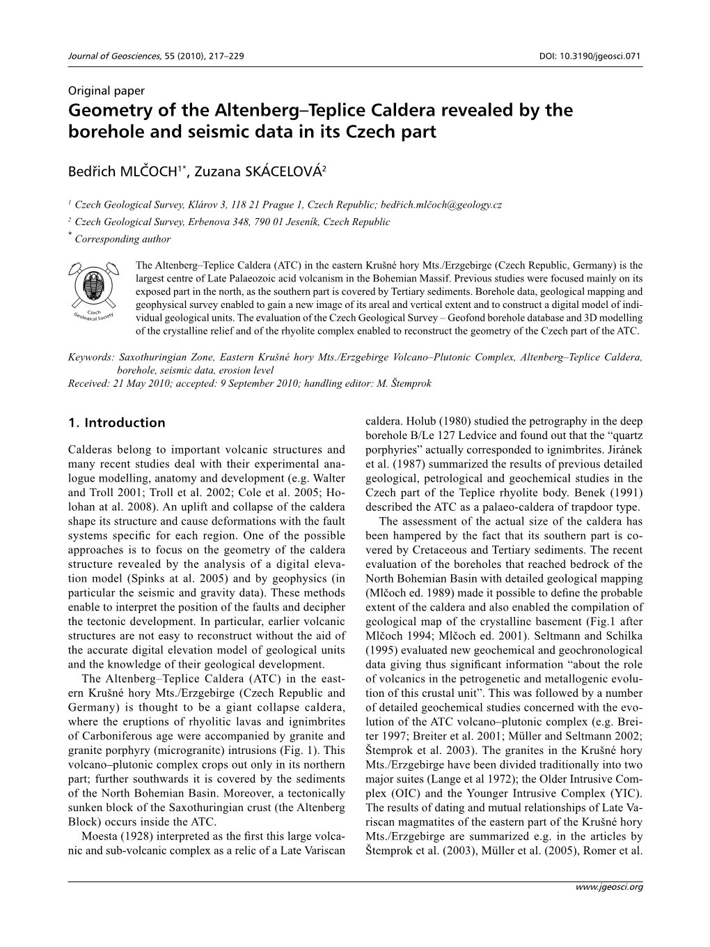 Geometry of the Altenberg–Teplice Caldera Revealed by the Borehole and Seismic Data in Its Czech Part